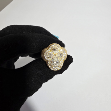 Floral Diamond Ring - 18k Yellow Gold-Plated with Pear and Round-Shaped Diamonds