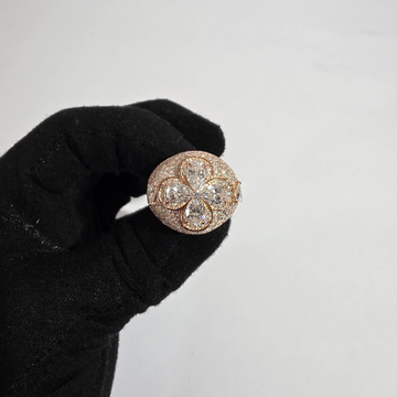 Diamond Flower Ring - 14k Rose Gold-Plated with Paved Diamonds