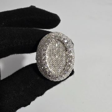 Oval-Shaped Diamond Ring - 14k White Gold-Plated with Pave Diamonds