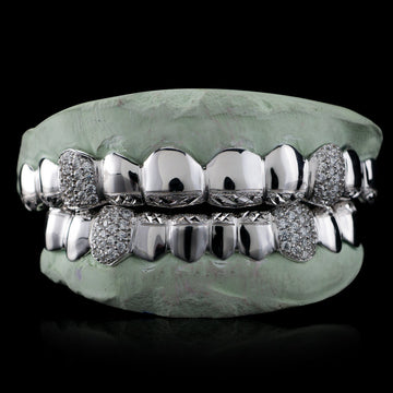 Diamond Cut & Diamond Dust Tips with Iced Fangs Grillz