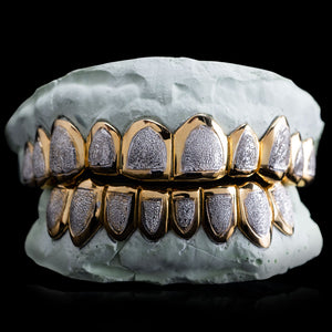 Solid Gold Two Tone Diamond Dust Grillz